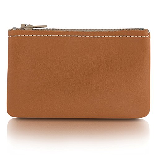 Image of Genuine Leather Small Zipper Pouch Coin Purse for Women Change Holder for Men Size 4 x2.5 Made in U.S.A