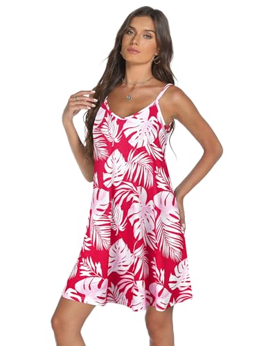 Image of elescat Womens Summer Dresses Spaghetti Strap V Neck Casual Sleeveless Sundress Beach Cover Ups with Pockets 2026
