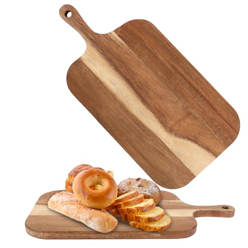 ZOFUN 2 tablas de cortar de madera grandes, para cocina, 38 x 19,5 x 1,5 cm, tabla de cortar de madera de acacia, con mango para carne, queso, pan, verduras y frutas, con asa