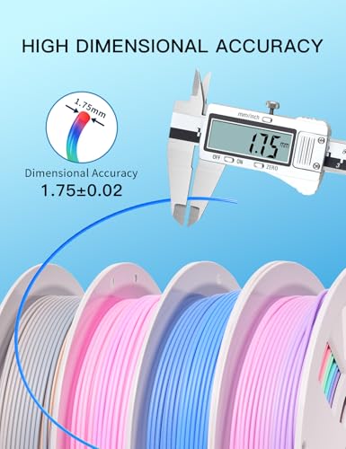 Image of PINBALL Matte Rainbow PLA 3D Printer Filament 1.75mm, Matte Surface Multicolor PLA Filament 1.75mm, 250g Spool, 4 Rolls, Blue-Brown+Blue-White+Red-Purple+Matte Rainbow Color