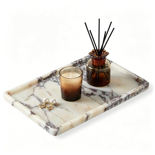 Luxury Natural Rectangle Marble Tray, Large Catchall Organizer Vanity Decor