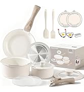 Heapsion 18-Piece Ceramic Nonstick Cookware Set, PFAS/PFOA/PTFE-Free & Non-Toxic Pots and Pans Se...