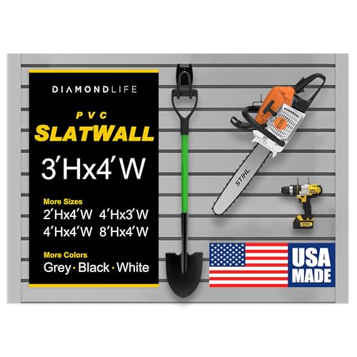 DLDIRECT 36' X 48' - Grey Slatwall Panel Garage Organizer: Heavy Duty Wall Mounted PVC Rack, Interlocking Slat Paneling for Garage Storage, Slotwall Board, Shelves System