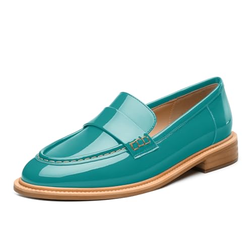 Image of JUSTDANNI Loafers for Women Slip On Shoes with Round Toe 1.2-Inch Low Chunky Block Heel Patent Comfortable Casual Dress Pump Shoes for Wedding Party Work Shopping Dating