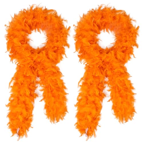 Feathers Boas Turkey Feathers 2pcs 6Ft 45g for DIY Crafts Wedding Party Halloween Costume Christmas Concert Feathers boa (Orange)