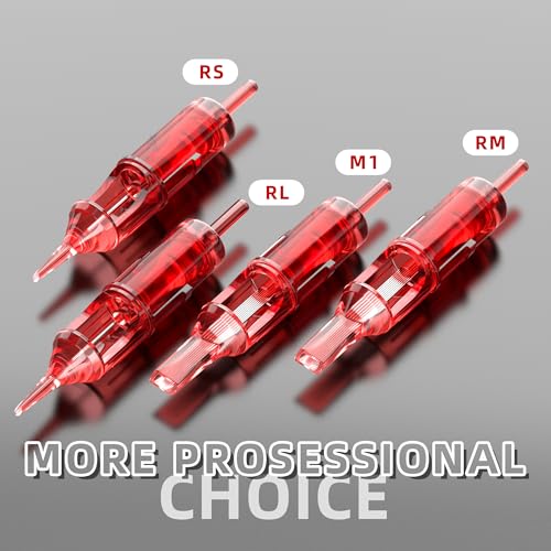 50PCS Tattoo Cartridge Needles Assorted Mixed Size #12 Round Liner Shader Magnum - 5RL 7RL 9RL 5RS 7RS 9RS 7M1 15M1 7RM 15RM with Membrane Professional Disposable Tattoo Needles for Tattoo Pen