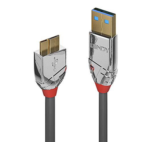 Lindy 36659 USB 3.0 Type A to Micro-B Cable, Cromo Line - Grey, 3m