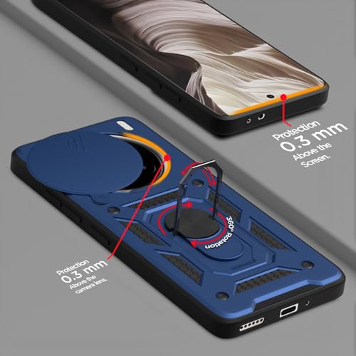 Image of Outlouders Back Cover for Vivo X200 Pro 5G | D10 Tough Armor 360 Protection Case with Sliding Camera Shield & Ring Holder Stand Bumper Case (Blue)