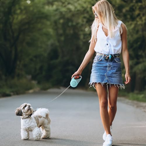 MoYouno 5 m Einziehbare Hundeleine,Strapazierfähige Hundeleine,Automatisch Ausziehbar, Für kleine,Mittelgroße und Große Hunderassen bis zu 5 m 30 kg,Ausziehbare Hundeleine mit LED-Lichtern(Mintgrün)