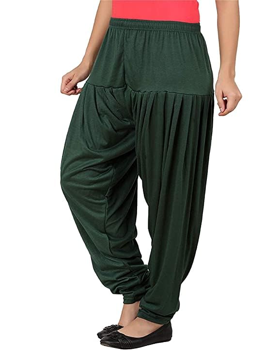 Image of Ultra Soft Rayon Viscose Solid Attractive Pleated Pattern Casual wear Patiala Pants for Womens