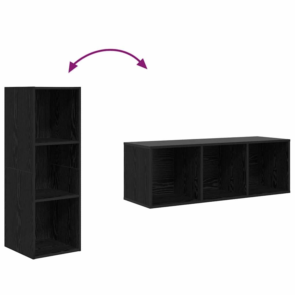Set 3 Mobili TV da Parete RovereNero Legno Ingegnerizzato | Tre pensili sospesi salvaspazio per il soggiorno con sette ripiani interni per organizzare console e accessori.