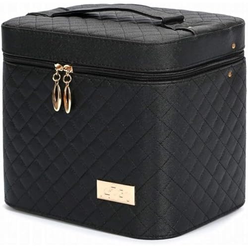 Vlfnメイクボックス コスメボックス 大容量 化粧箱 収納ケース 小物入 ブラック ミラー付