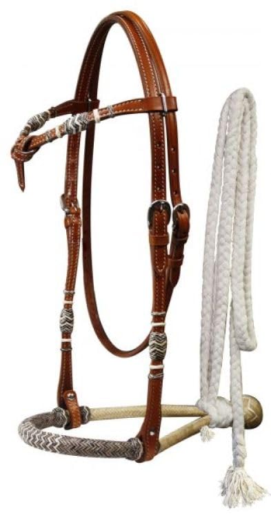 ShowmanLeather Futurity Knot Rawhide Core Show Bosal w/Mecate Reins