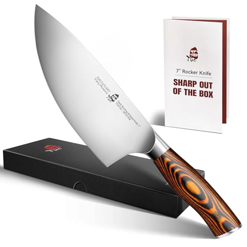Image of TUO Rocker Knife, 7 inch Salad Chopper Chef Knife for Herb Rocking and Veggie Chopping, Vegetable Cleaver in High Carbon Steel with Ergonomic Handle - Fiery Phoenix Series