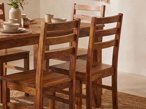 Image of DecorNation Myra Solid Wood Dining Table Set 6 Seater for Home & Kitchen | Premium Wooden Dining Table with 6 Chairs | Natural Finish | Modern Dining Furniture