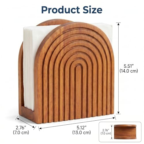 Image of Natural Wooden Napkin Holder, Boho Style, Burlywood