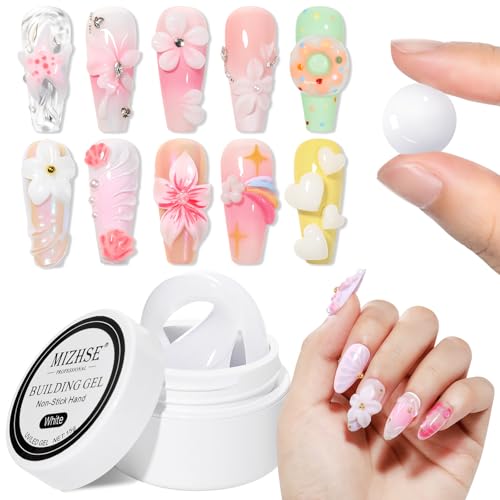 MIZHSE Solid Builder Gel pour ongles, non collant, blanc solide, colle à coller, gel de construction pour ongles en gel, extension d'ongle, gels 3D, nail art, extension et modelage, bricolage à la