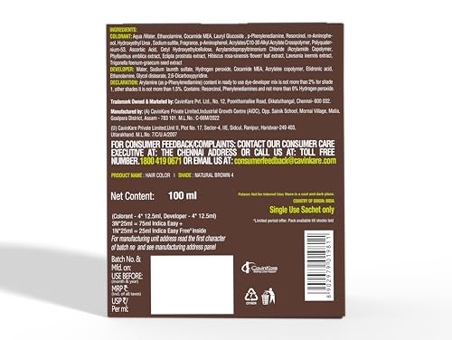 Image of Indica Easy Natural Brown Shampoo Hair Color | Buy3 Get 1 Free | Ammonia-Free | Natural Herbal Extracts | 10 Min Application | 100ml | Long Lasting Color for Men & Women