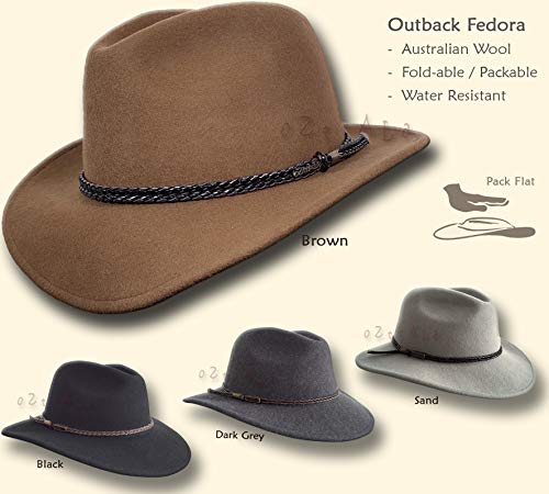 Oztrala Fedora Hat Australian Wool Felt Mens Women Kids Leather Band Cowboy Western Hw02 Outback (Brown - L) #TOP4