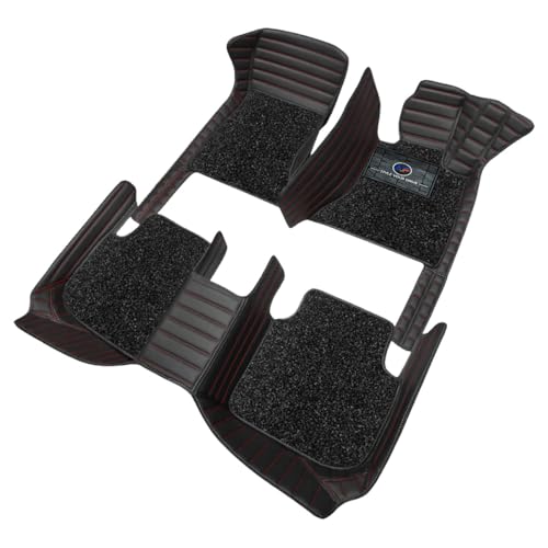 Image of Autofurnish Premium 9D Car Mat Full Set for Mahindra XUV 3XO (Automatic) 2024 || Luxury Leather Dual-Stitch Full Set 9D Car Floor Mat || 100% Waterproof || Color : Black Red