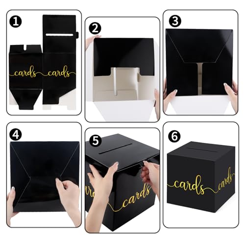 Image of Hooqict Black Card Box with Slot 9.1 inch Gold Foil Gift Card Box for Party, Graduation, Wedding Reception, Birthday, Bridal or Baby Shower, Raffle Ticket Money Envelope Holder