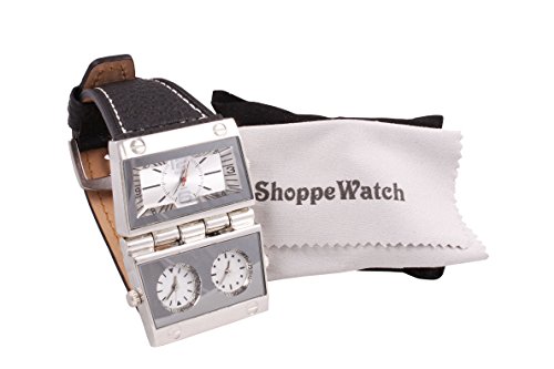 Shoppewatch Mens Watch Large Face Oversize Three Time Zones Multi Dial Leather Band Om-165 #TOP3