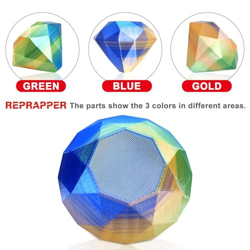 Image of Reprapper Triple Color Filament Coextrusion PLA Filament 1.75mm for 3D Printer, Multicolor Like Dual Color Rainbow PLA, 2.2lbs (1kg), Silk PLA Blue /Green /Gold