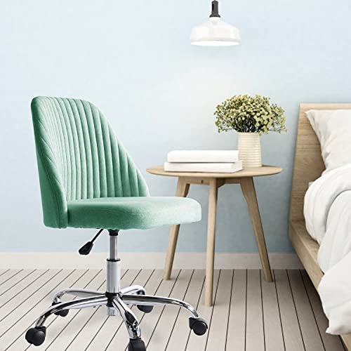Home Office Desk Chair, Vanity Chair, Modern Adjustable Low Back Rolling Chair, Twill Upholstered Cute Office Chair, Desk Chairs With Wheels For Bedroom, Classroom, Vanity Room (Green) #TOP5