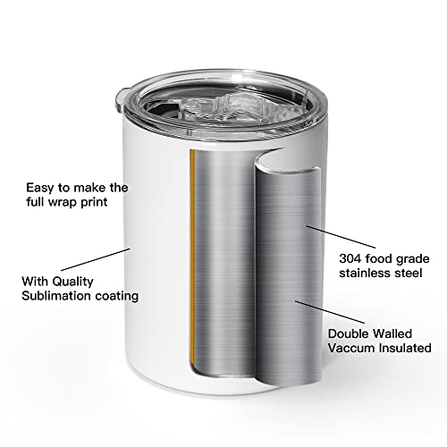 Agh 10 Oz White Sublimation Wine Tumblers Blanks, 50 Pack Straight Stainless Steel Tumbler With Splash-Proof Slide Lid And Metal Straw, Straw Brush, White Double Wall Vacuum Cups Bulk #TOP3