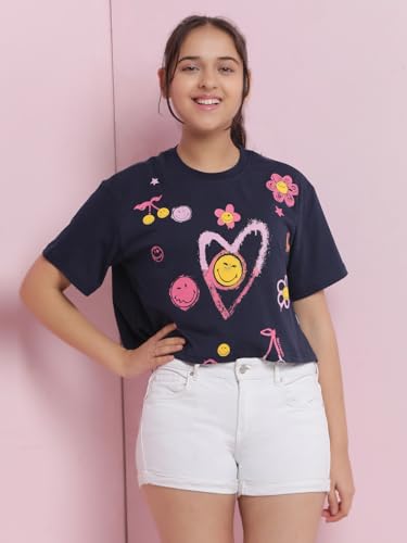 Image of Li'l Tomatoes Girls Crop T-Shirt | 100% Cotton | Graphic Printed Summer Top | Soft & Breathable Casual Wear | 7-16 Years