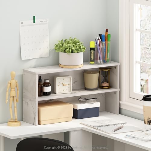 Image of Furinno Helena Kitchen Counter Stackable Organizer Shelf, Set of 2, 23-Inch, Marble White