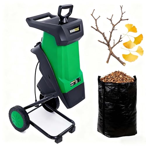 Biotrituradora Eléctrica 2400W Con Bolsa De 50L Y Ruedas, Trituradora Silenciosa Para Ramas De 40mm Y Hojas Con Motor 4500RPM Ideal Para Compostaje, Poda Y Cuidado Del Jardín