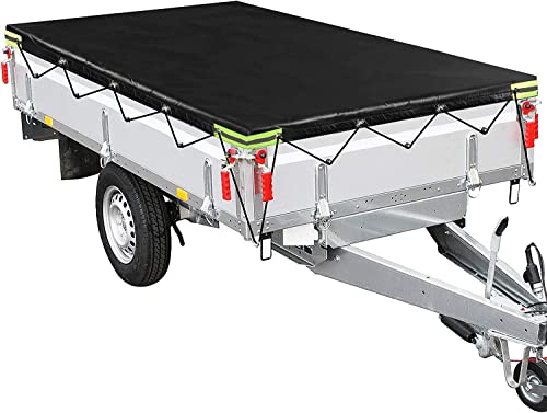 ELUTO Bâche de Remorque Étanche Extensible Housse de Remorque avec Corde en Caoutchouc Accessoires de Remorque 257.5x134.5x8 CM pour de Nombreuses remorques de 500 kg et 750 kg Cover