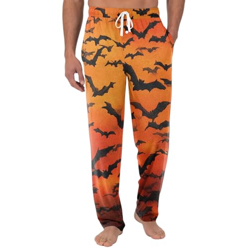 Men's Pajama Pants Halloween Themed Casual Sleep Pajama Bottoms Drawstring Waist Loose Fit Straight Leg Pj Pants