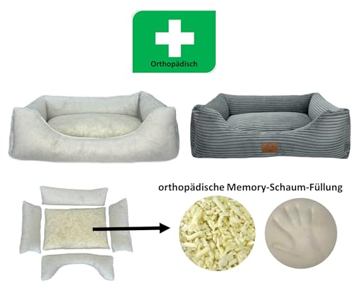 elropet Hundebett orthopädisch aus Kuschel Cord XS/S/M/L/XL kleine Hunde große Hunde Hundekorb (Mausgrau, XS (65x50x18cm))