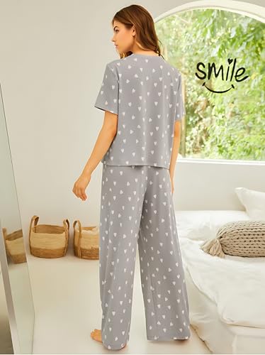 Image of KSHS Printed Round Neck Short Sleeve Nightsuit Set | Pajama Set | Casual Night Dress for Women