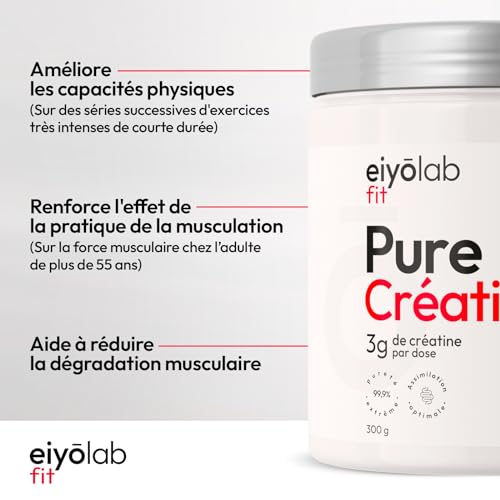PURE CREATINE HT | 100% Creatine Monohydrate Creapure® en Poudre | Pre Workout Musculation | Prise de Masse, Force et Résistance Musculaire | 300 grammes - 88 Shakers | Poudre Non Aromatisée | Eiyolab – Image 3
