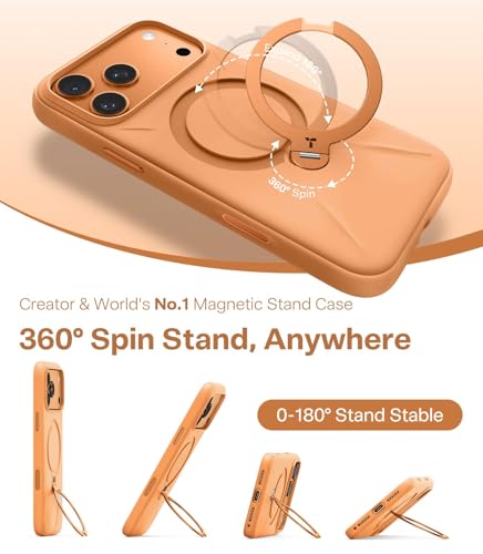 Image of TORRAS Ostand Q3 Silicone for iPhone 17 Pro Case | Luxury 55 Liquid Silicone | 360 Click-Lock Rotating Stand Cover | Fit for MagSafe | Camera Control | Premium Imported | Pastel Orange
