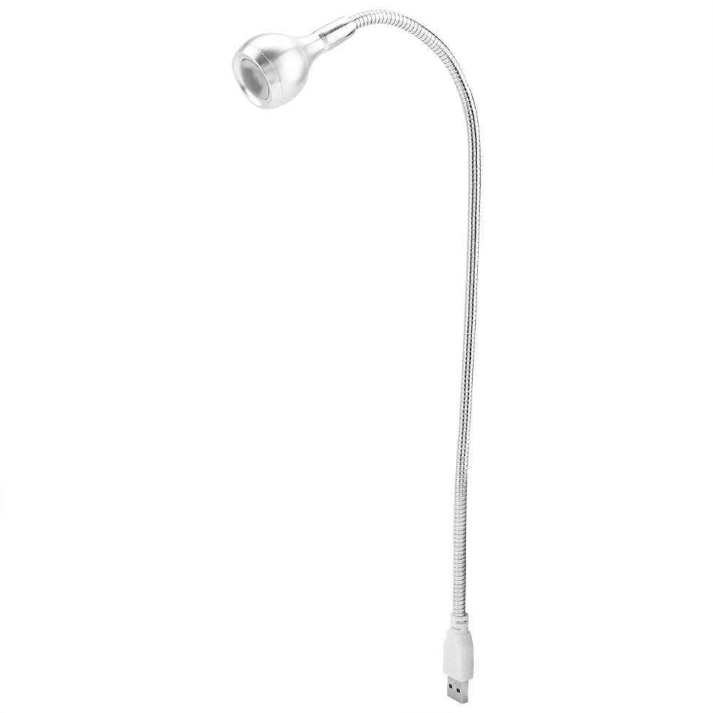Flexible Neck Portable Silver USB LED Light with Metal Shell, Reading and Studying Lamp with USB Power Supply for Home School Office Long Neck Flexible and Night Lamp (Bright