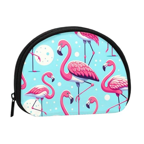 Portable Coin Purse Flamingo-Watercolor-Pattern Mini Zippered Money Pouch Card Holder