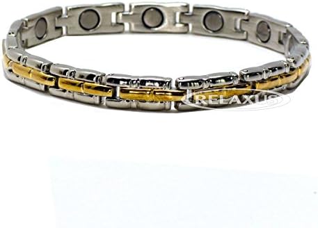 DESIGNER 2 TONE BRAIDED LINK GOLD AND SILVER MAGNETIC BRACELET - HIGH STRENGTH MAGNETS. MAGNETIC BRACELET FOR ARTHRITIS AID, PAIN RELIEF, TENDONITIS, CARPAL TUNNEL, RHEUMATISM, SPORTS, EXERCISE, GARDENING INCREASING BLOOD FLOW TO BOOST NATURAL HEALING. FITS MOST SIZED WRISTS