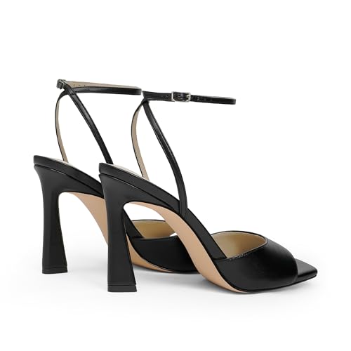 Image of QIY Strappy Heels for Women Heeled Sandals Square Toe Heel Ankle Strap Stiletto Mesh High Heels Dress Shoes