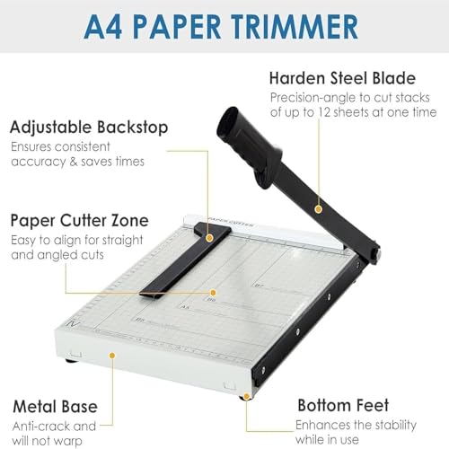 Image of JK Toners 12 Inch A4 Steel Heavy Duty Paper Cutter Trimmer Machine Metal Grip Guillotine Metal Grip Hand-held Paper Cutter