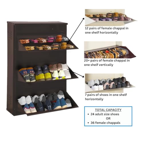 Image of DELITE KOM 29 inch Wide, 6 Shelf Metal Shoe Rack Wall Mounted for Home with Central Lock | Holds Upto 24 Shoes or 36 Slippers Pair | Double Decker, 1Yr Warranty, (41x29x8, Coffee), DIY, Space Saver