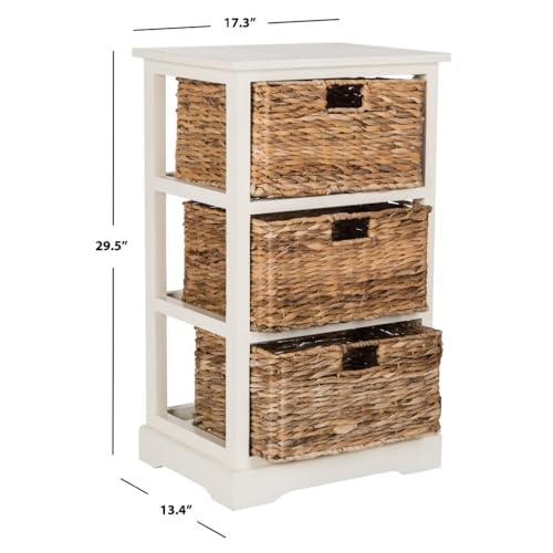 SAFAVIEH Home Collection Halle Vintage White 3-Drawer Wicker Basket Storage Side Table, Fully Assembled (AMH5738B) - Image 3