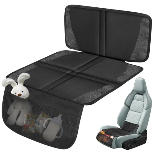 Protector Asiento Coche Silla Bebe, Impermeable Antideslizante Funda Coche Asiento con Organizador Bolsillos, Universal Funda Coche Asiento Compatible Isofix, Protector de Cojín de Asiento de Niño