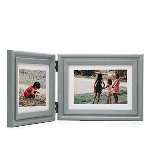 Wisadd Horizontal 5X7 Picture Frames Double Hinged Wood Folding Photo Frames With Real Glass Front Fit For Desktop Or Tabletop Display Pictures 4X6 With Mat Or 5X7 Without Mat, Gray Xhui-H75X2 #TOP5