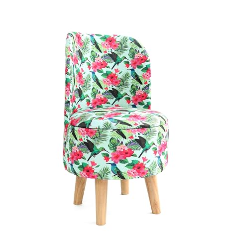 Image of NACIA Velvet Printed Ottoman Chair with Stool Combo | Dressing Table Chair for Bedroom Makeup Room Decor | Modern Upholstered Ottoman with Wooden Legs for Living Room & Home (18x18x32 Inches, Parrot)