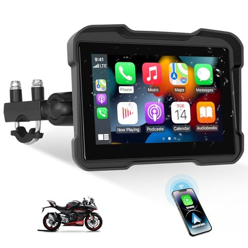 Image of Motorcycle GPS Navigation System with Wireless Carplay Android Auto 5 inch Moto CarPlay Screen with Dual Bluetooth, Navigation /Siri /G00gle Assistant Waterproof
