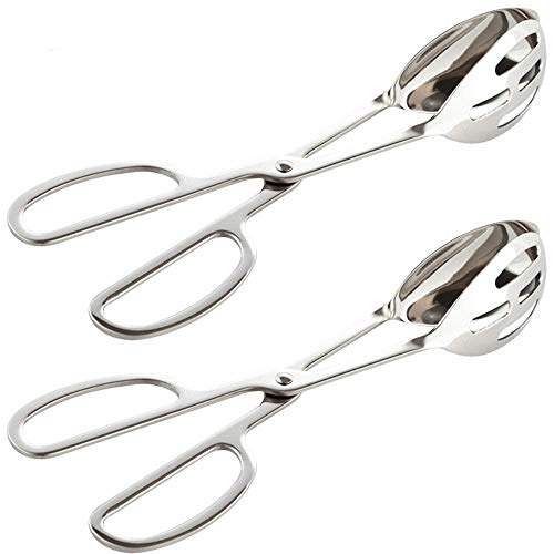 Buffet TongsGLE2016 2-PACK Stainless Steel Buffet Party Catering Serving Tongs Thickening Food Serving Tongs Salad Tongs Cake Tongs Bread Tongs Kitchen Tongs Silver